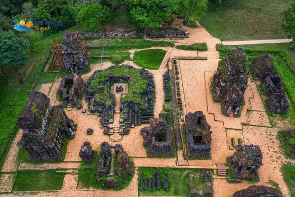 Discover the timeless beauty of My Son Sanctuary from above, a UNESCO heritage site showcasing ancient Cham architecture and spiritual history.